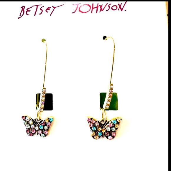 Betsey Johnson Pastel Rainbow Butterfly Long Drop/Dangle Hook Earrings NWT - Picture 3 of 3